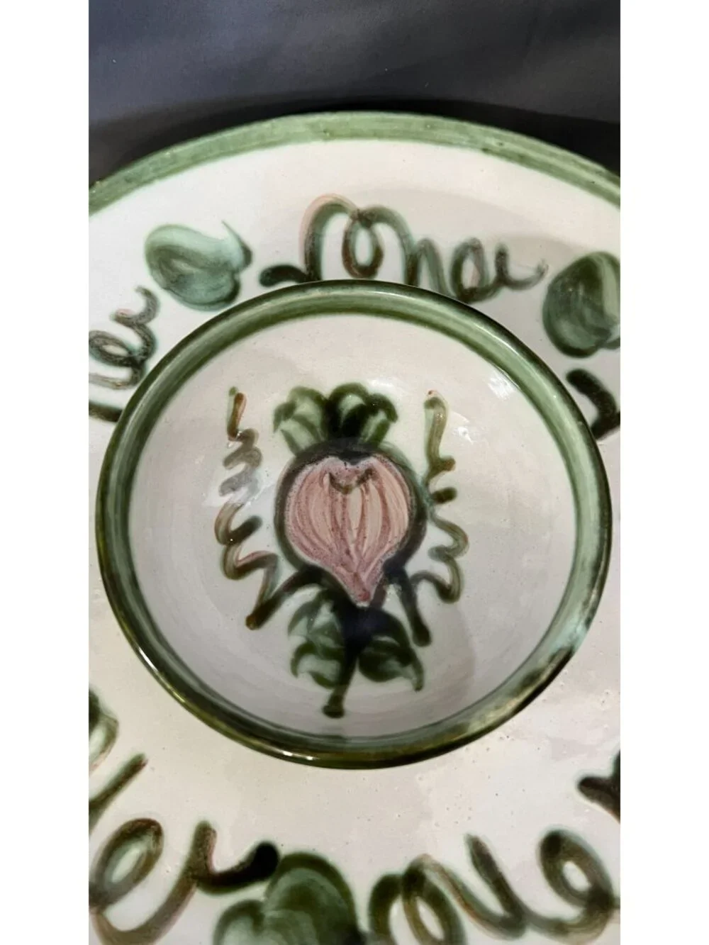 John Taylor Ceramic Dip Serveset Green & Pink Artistry